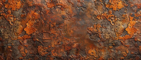 Close-up texture of rusty metal surface with orange and brown tones, showing detailed natural patterns and corrosion marks.