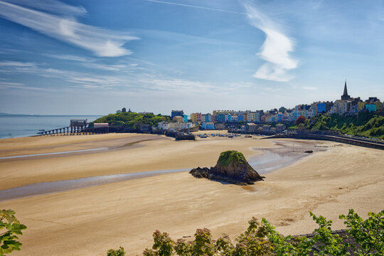 Tenby beach and harbour Wales UK