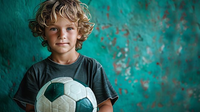  A young boy, clutching a soccer ball