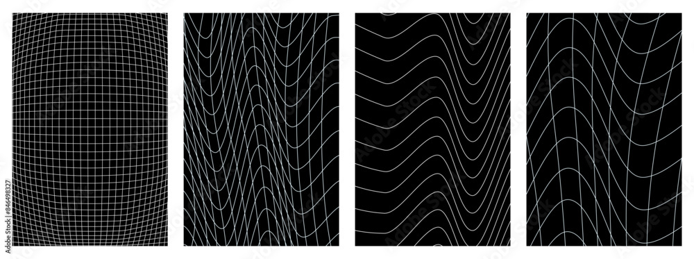Poster abstract rave psychedelic backgrounds in y2k style. black and white retro futuristic isolated grids 
