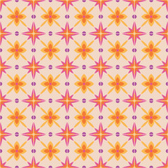 Fototapeta premium Azulejo mosaic tile pattern. blue, white, yellow colored geometric motifs. Mediterranean, Portuguese, Spanish, Moroccan traditional vintage style vector background