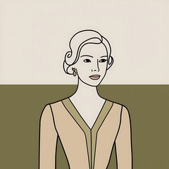 Fototapeta premium Beige and Green Minimal Aesthetic Woman Line Art