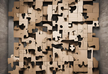 a giant puzzle forming the backdrop, with each piece representing a key aspect of the.AI generated