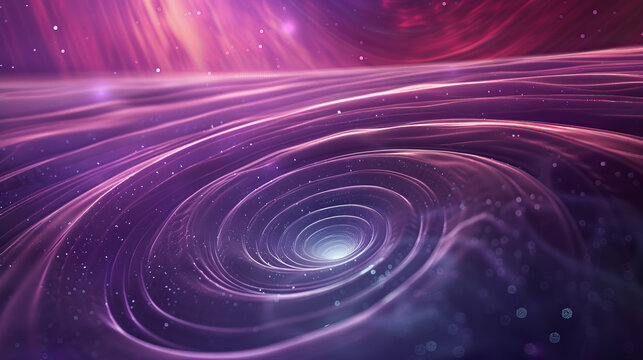 Colorful abstract background with contoured spacetime vortex spiral and waves on dark purple background science gravity physics gravitational waves AI quantum computing early universe concepts