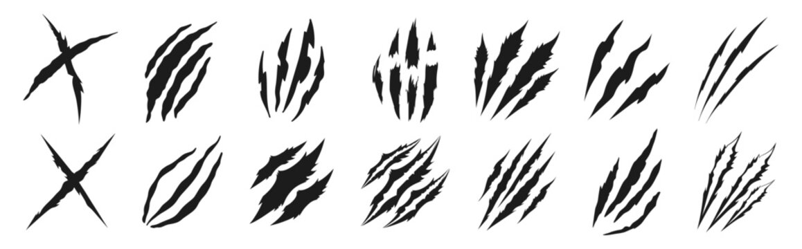 Scratch claws of animal, scratches mark set. Vector illustration of animal claw scratches isolated on transparent background