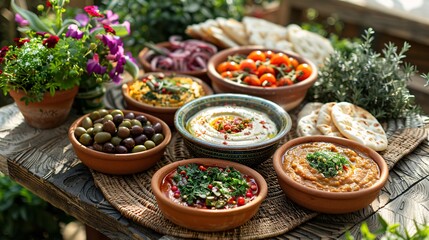 Fototapeta premium A colorful and abundant Mediterranean-themed table