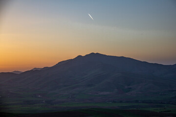 The beautiful nature of Iranian Kurdistan at sunset and the golden light shining on this region
