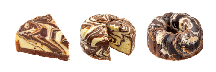 Assorted Marbled Chocolate Cheesecake Isolated on Transparent Background