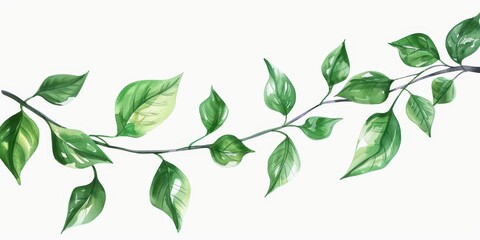Green Leaves Branch Watercolor Illustration.