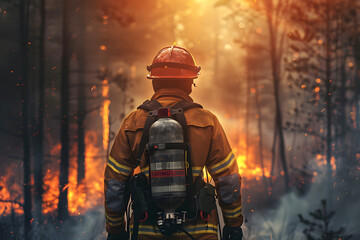 Naklejka premium Extinguishing a forest fire, a natural disaster
