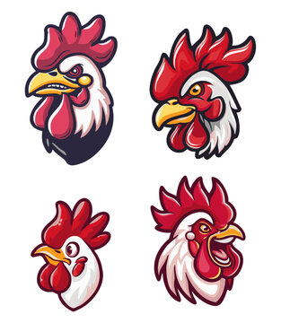 t&ecirc;tes de coq humoristique type logo