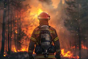 Extinguishing a forest fire, a natural disaster