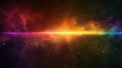 Vivid colorful light beam stretching across a starry galaxy, showcasing vibrant spectrum hues amidst a cosmic background.