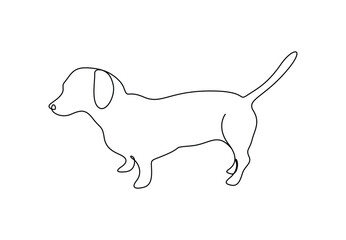 Continuous one line drawing of dachshund dog vector illustration. Premium vector 