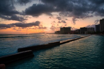 Hawaiian Sunsets surrounded by high buildings