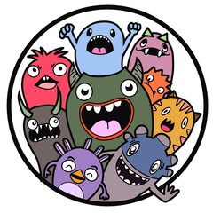 Obraz premium Hand-drawn illustrations, monsters doodle, Hand Drawn cartoon monster illustration,Cartoon crowd doodle hand-drawn Doodle style.