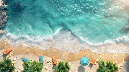 Obraz premium Tranquil Beachscape with Colorful Towels and Seashells