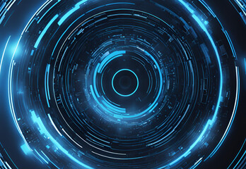 Futuristic blue circular technology lines on dark background.AI generated
