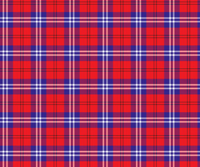 Plaid pattern, red, blue, black, seamless for textiles, and for designing clothing, skirts, pants or decorative fabric. Vector illustration.
