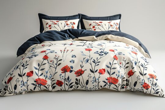 Floral bed linen set on the bed
