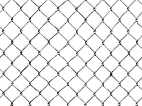 A silver chain link fence Isolated on Transparent Background