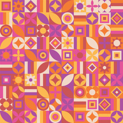 Neo geo seamless pattern with unique geometric shapes. Abstract vector illustration for poster, banner, flyers, book cover, presentation, wallpaper, package, gift wrap