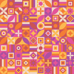 Neo geo seamless pattern with unique geometric shapes. Abstract vector illustration for poster, banner, flyers, book cover, presentation, wallpaper, package, gift wrap