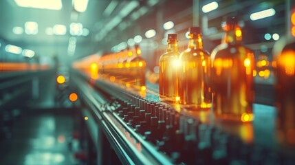 Obraz premium Production Line Efficiency close up, focus on, copy space Clear, streamlined look Double exposure silhouette with production lines and efficiency tools