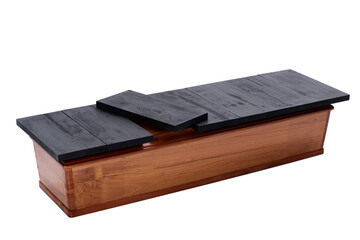 흰배경에 장례식에서 시체를 모시는 관,