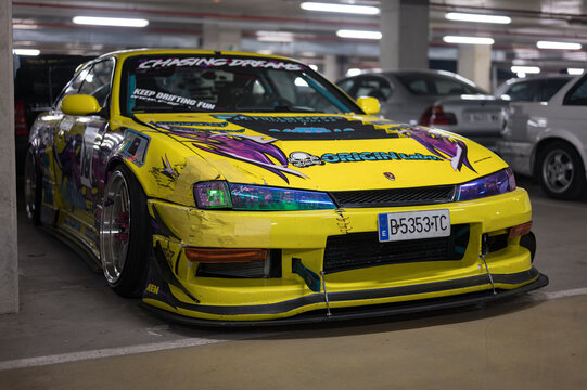 Nissan Silvia S14 Kouki prepared for street racing and drifting. It is yellow