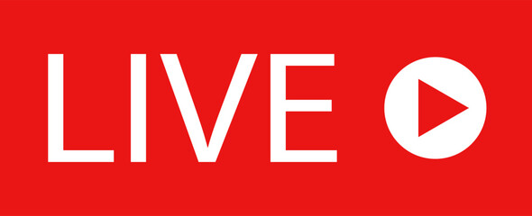 Live streaming icon . Live broadcast video broadcasting icon. Red button sign for news, shows, video, TV, movies. Vector illustration .
