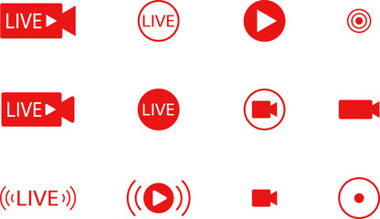 Live streaming icon . Live broadcast video broadcasting icon. Red button sign for news, shows, video, TV, movies. Vector illustration .