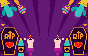 Day of the dead party background vector with stripes