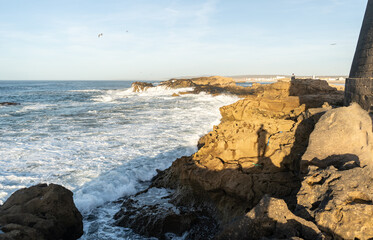 Ocean Surf, Sea Waves in Essaouira, Morocco Coast, Surf Motion with Foam and Spray