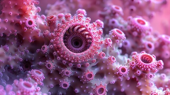 A close up view of pink and purple coral with a textured and detailed surface