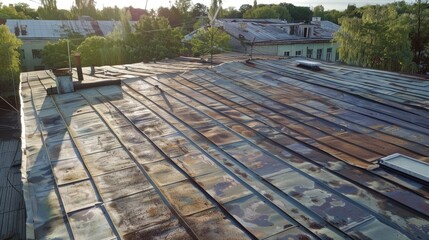 Repair and modernization of an aged metal roof with patches and roof structures