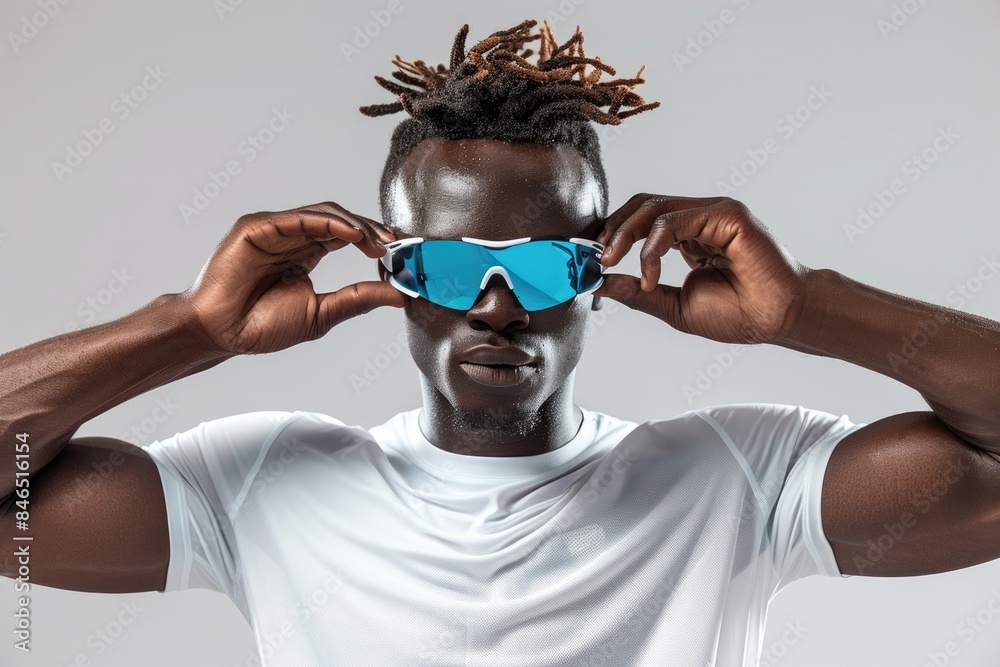 Poster A man wearing colored sunglasses