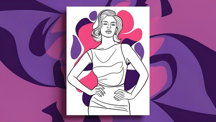 Fototapeta premium Female line art. Line drawing woman Poster