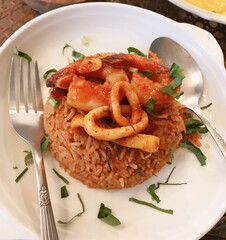 Tom Yum Fried Rice with Shrimp and Squid