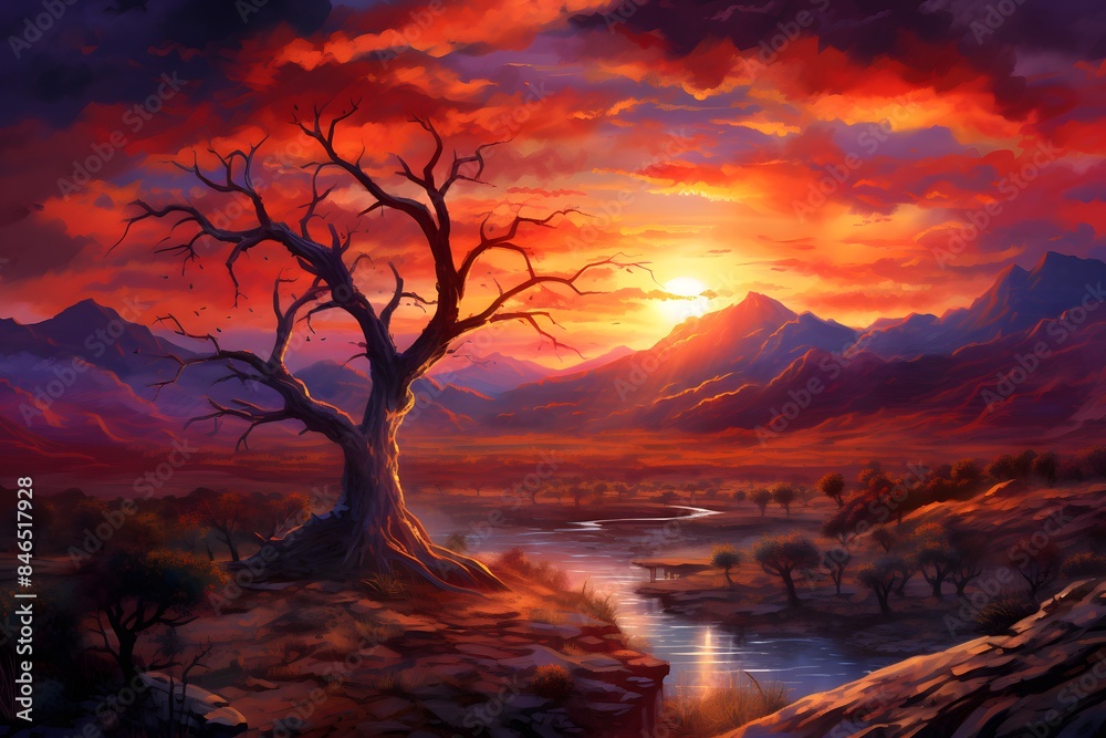 Wall mural sunset in the mountains - Wall murals