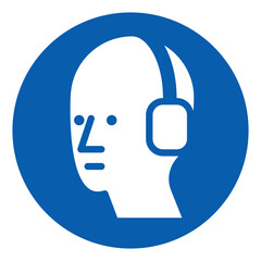 ISO mandatory safety signs hearing protection symbol and pictogram only size 1 x 1 round shape