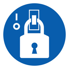 ISO mandatory safety signs lock out in de energized state symbol and pictogram only size 1 x 1 round shape
