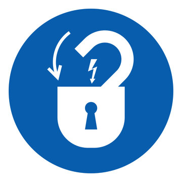 ISO mandatory safety signs lock out electrical power symbol and pictogram only size 1 x 1 round shape