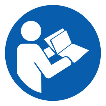 ISO mandatory safety signs read operation manual symbol and pictogram only size 1 x 1 round shape