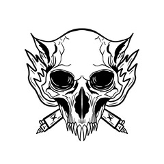 illustration of a cat skull and transparent lighter PNG