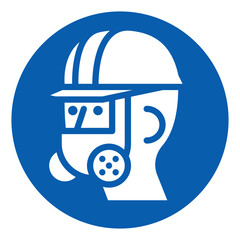 ISO mandatory safety signs wear full face respiratory and head protection symbol and pictogram only size 1 x 1 round shape