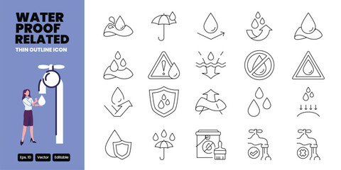 waterproof related thin outline icon vector design good for web and mobile app