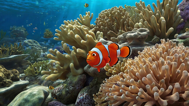 illustration of Nemo fish on coral