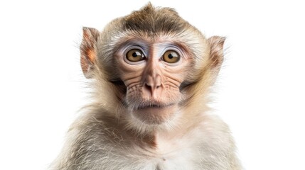 Close-up Portrait of a Curious Baby Monkey on White Background