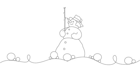 Vector design of a snowman holding a wooden stick and a snowball
